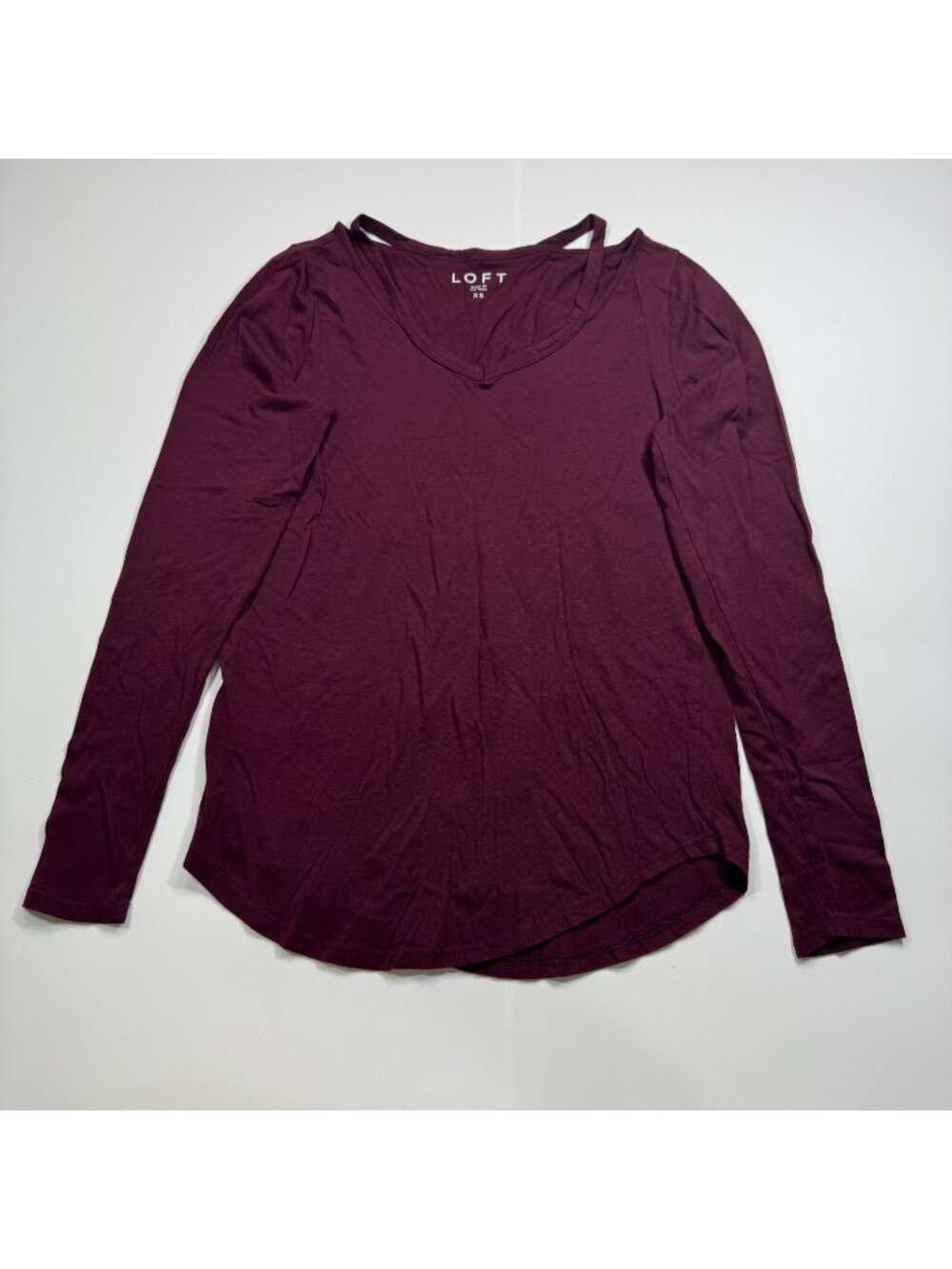 Loft T-Shirt Women XS Red Cotton Knitted Workwear Travel Strappy Cutout Shoulder